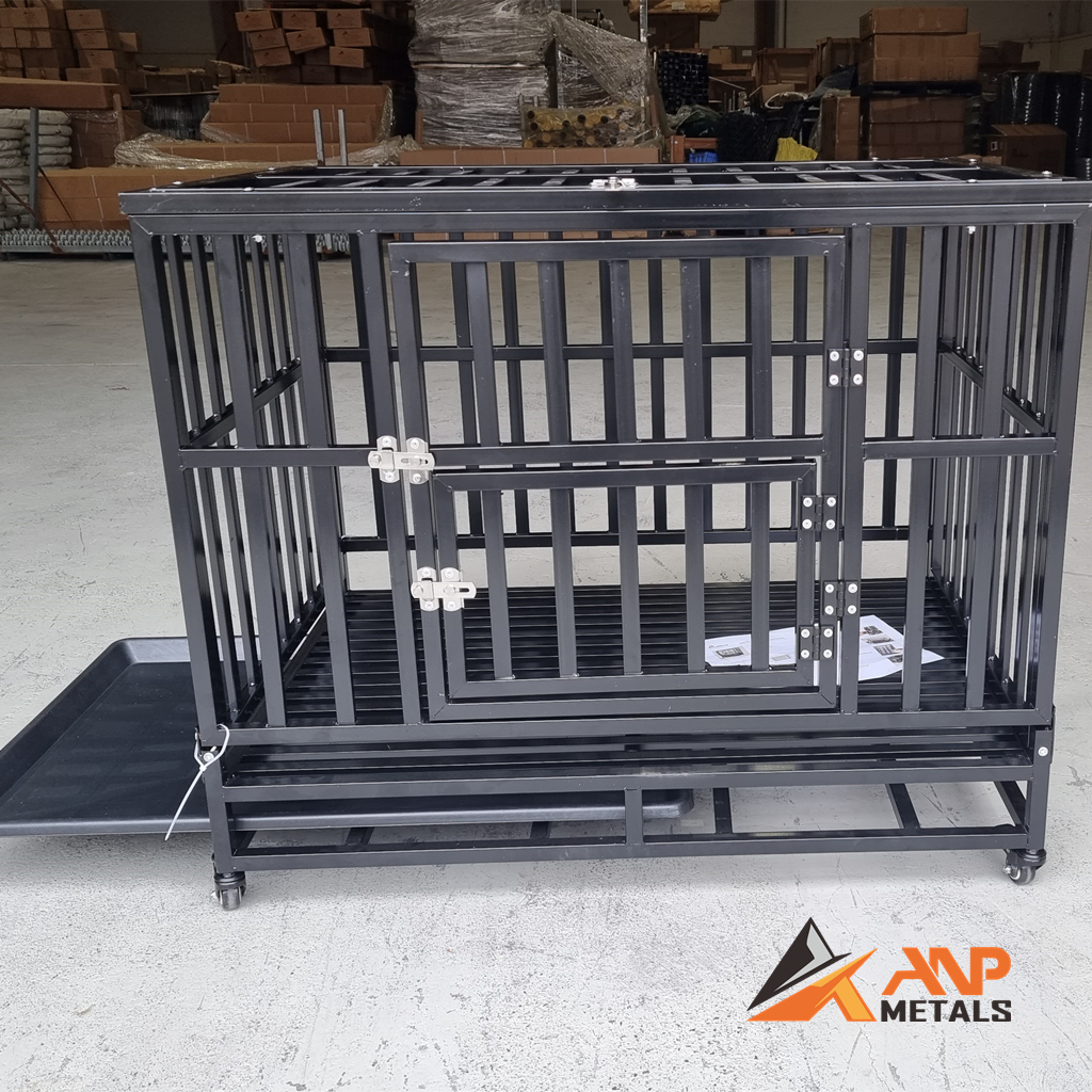 Heavy Duty Metal Dog Crate with Removable Tray and Wheels